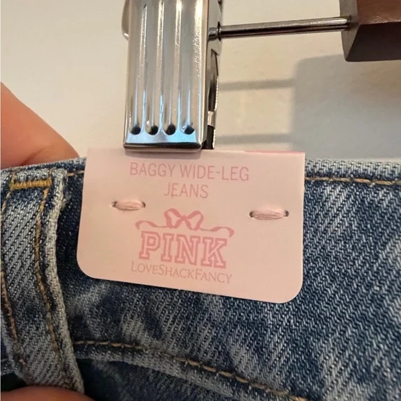 *NWT* VS PINK x LoveShackFancy Denim Baggy High Rise Jeans - bow print - Picture 4 of 11